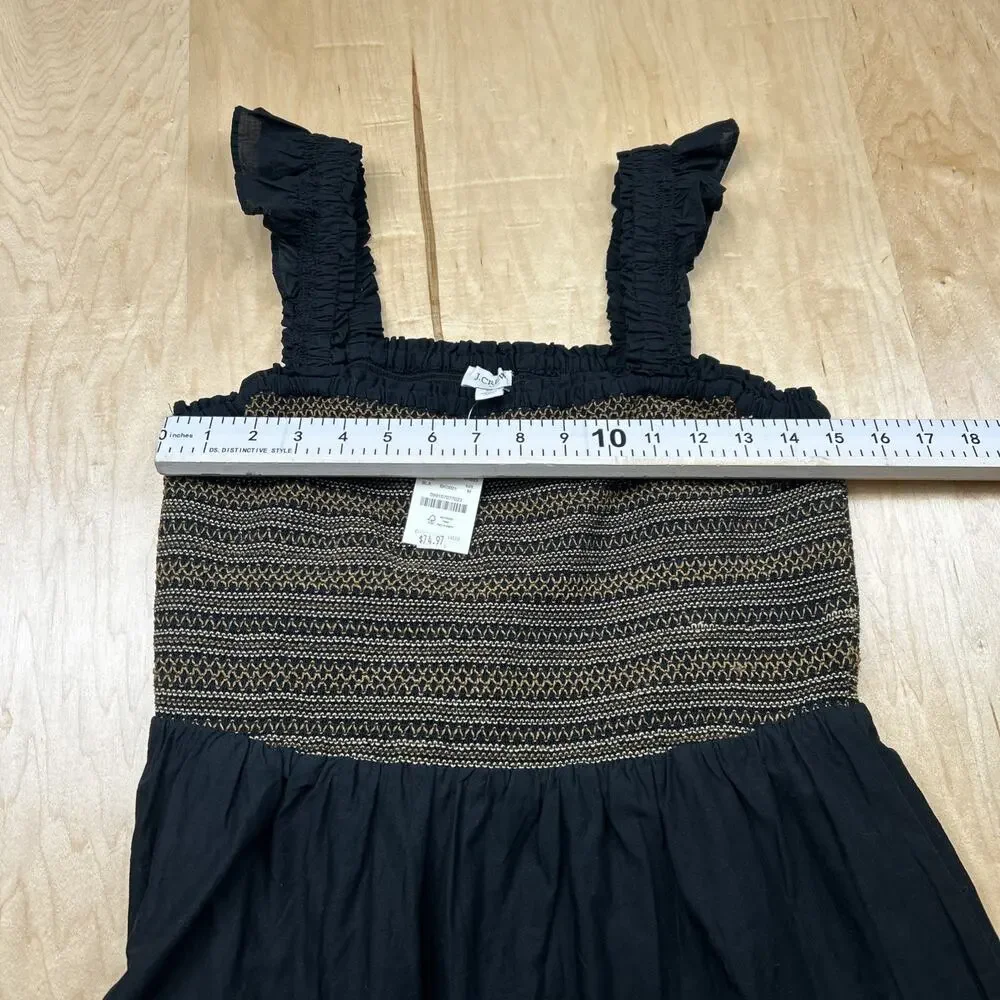 J.Crew Smocked Tiered Dress Women’s Medium Black Cotton Ruffle Straps NWT - Picture 9 of 11